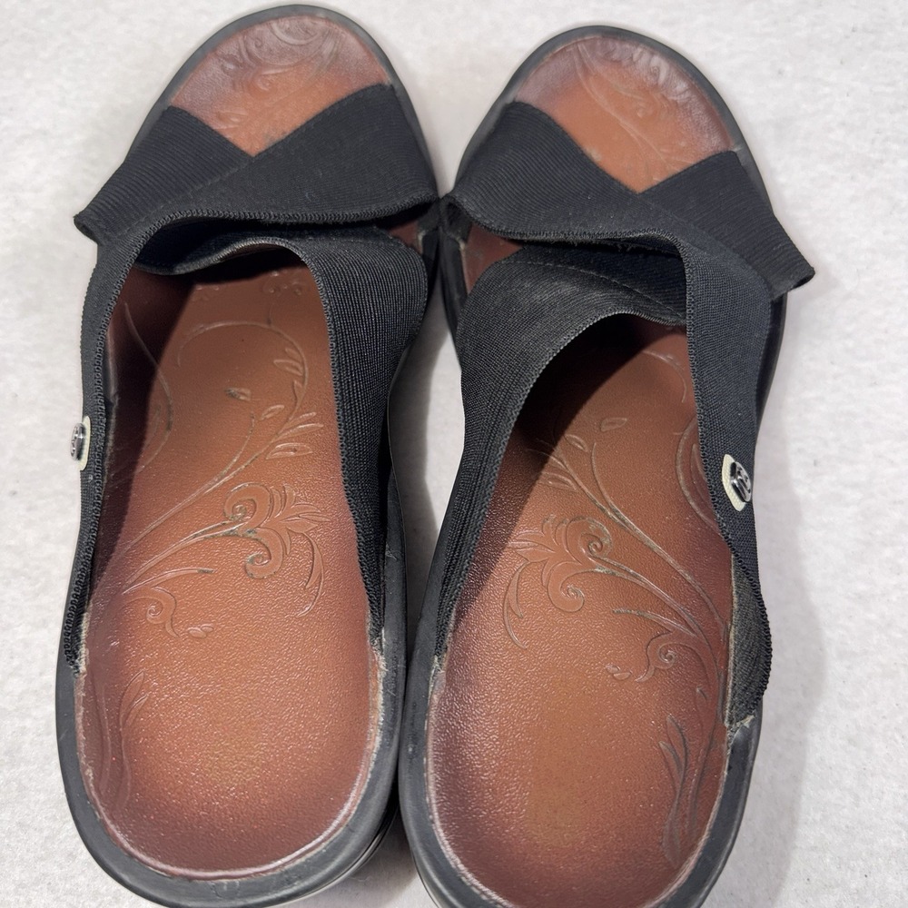 Zees Women's Black Stretch Slide Sandals Comfort Wedge Size Tag Worn - Picture 3 of 14